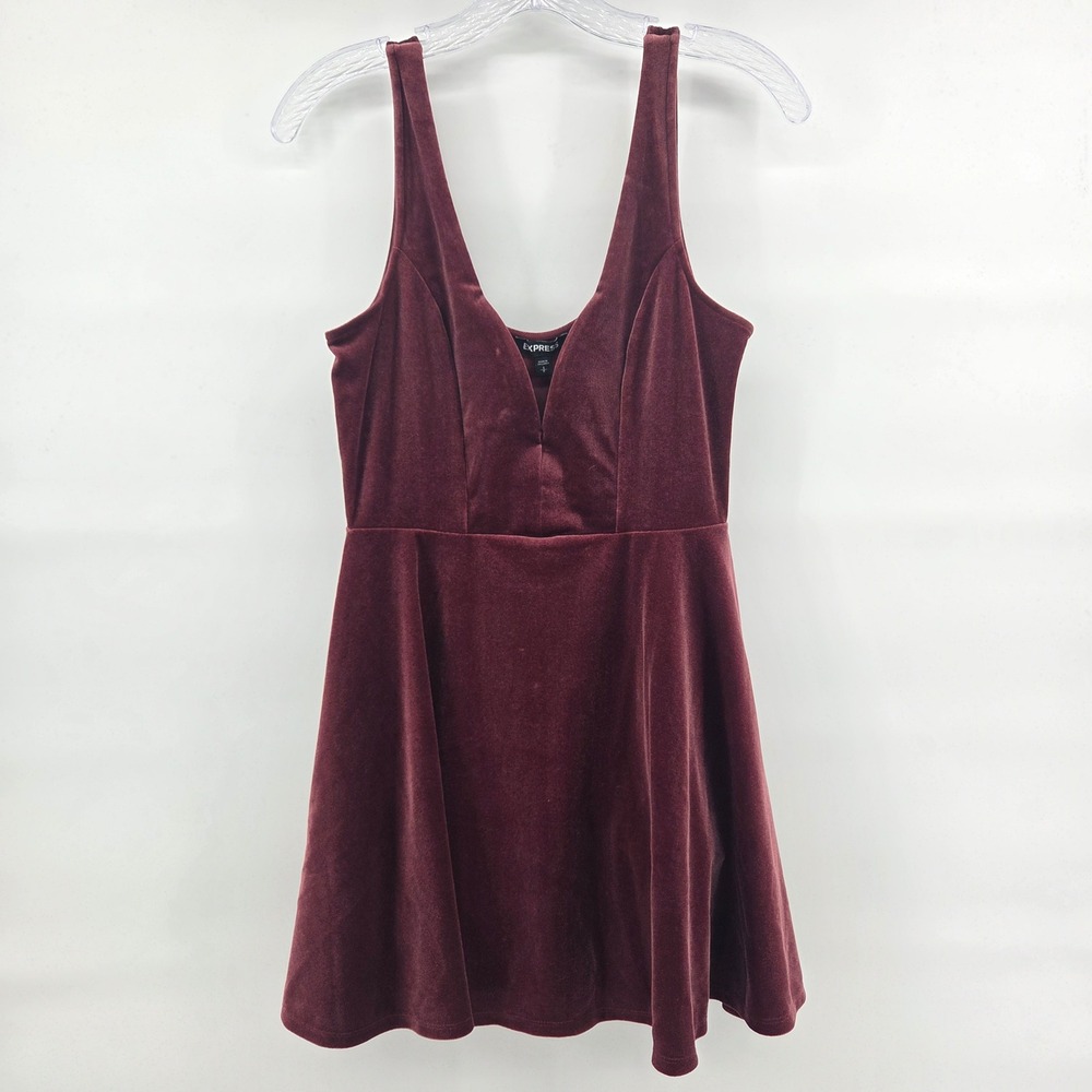 Express Velvet Skater Dress S Dark‎ Mauve V-Neck Whimsygoth Gothic Fit Flare